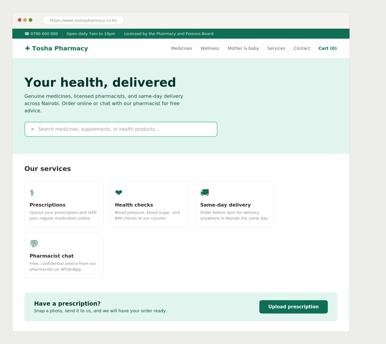 Tosha Pharmacy redesigned website